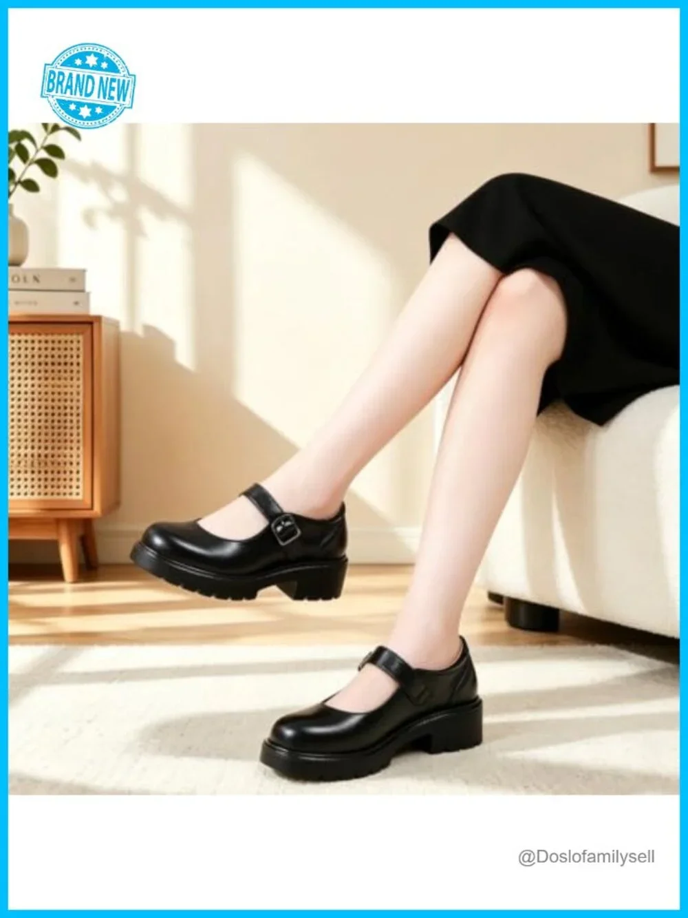 Women's Mary Jane Platform Shoes Leather Memory Foam Chunky Heel